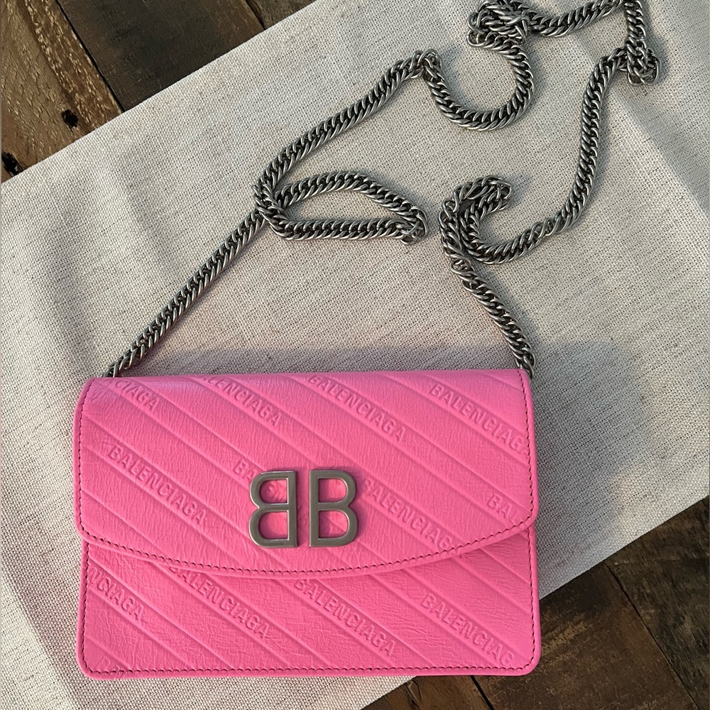 Balenciaga Pink Leather BB Logo Crossbody Bag - $1,100 Retail
